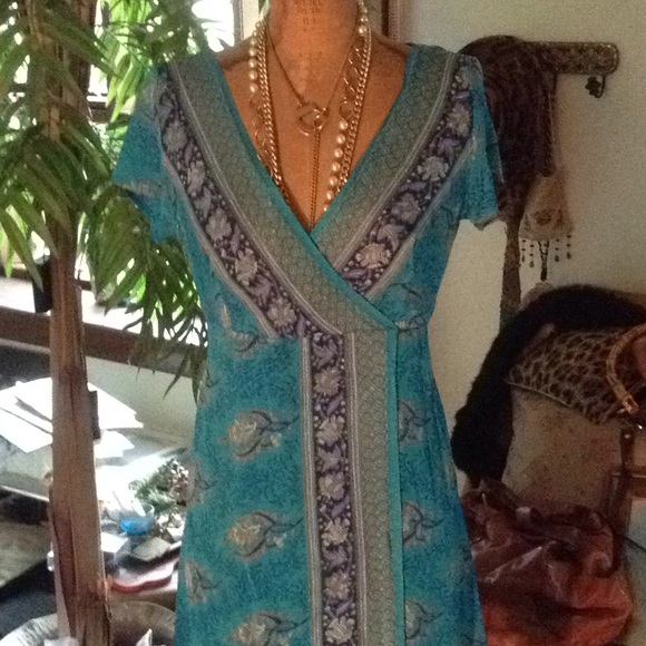 custom made Dresses & Skirts - Silk wrap front dress turquoise print